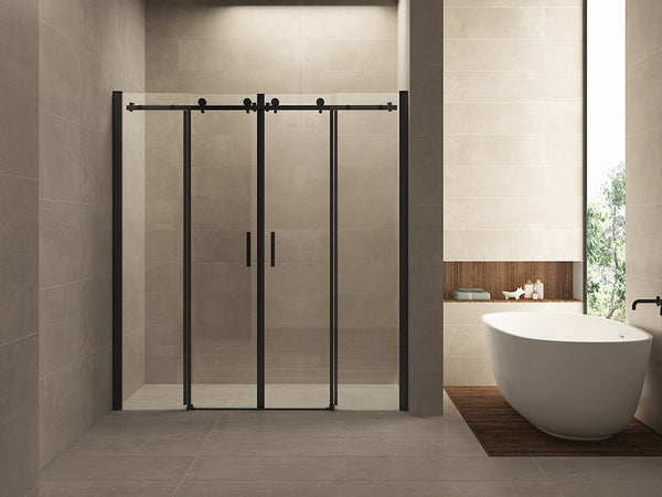 Slide nis schuifdeur dubbel | 180x200x0.8cm | Nano helder glas/mat zwart