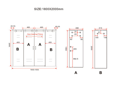 Slide nis schuifdeur dubbel | 180x200x0.8cm | Nano helder glas/mat zwart