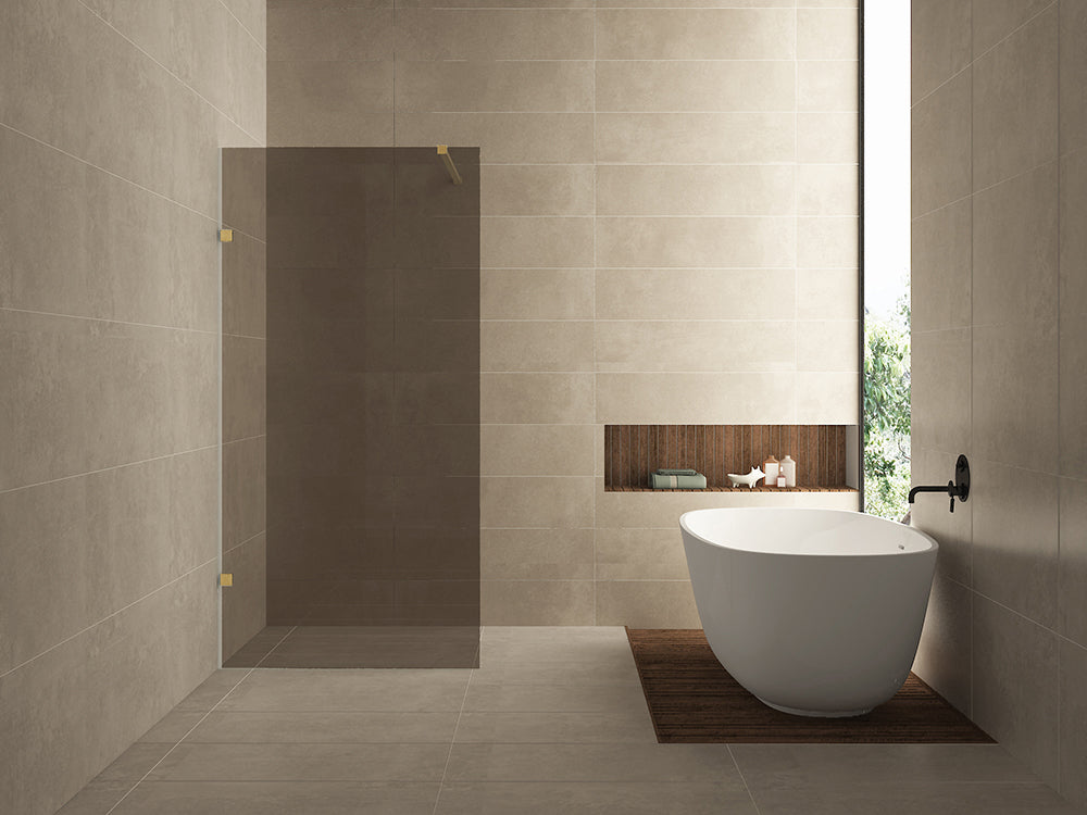 Less walk-in shower 1000 x 2000 x 8 mm nano vintage bronze glass/brushed brass