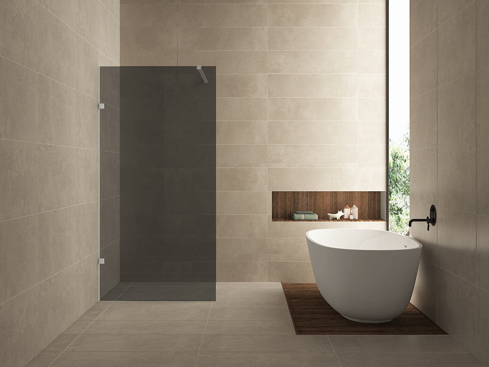 Less inloopdouche 90x200cm 8mm Nano rookglas Geborsteld staal