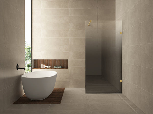 Less walk-in shower right 800 x 2000 x 8 mm nano mirror smoke to clear glass/brushed brass