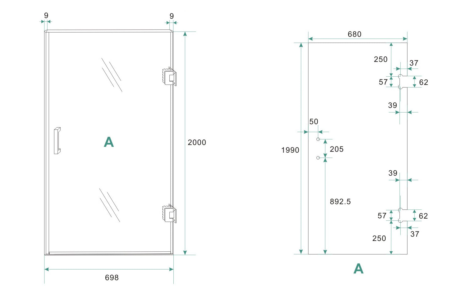 Less nisdeur rechts | 70x200x0.8cm | Nano spiegelrook- naar helder glas/gunmetal - WDtegels