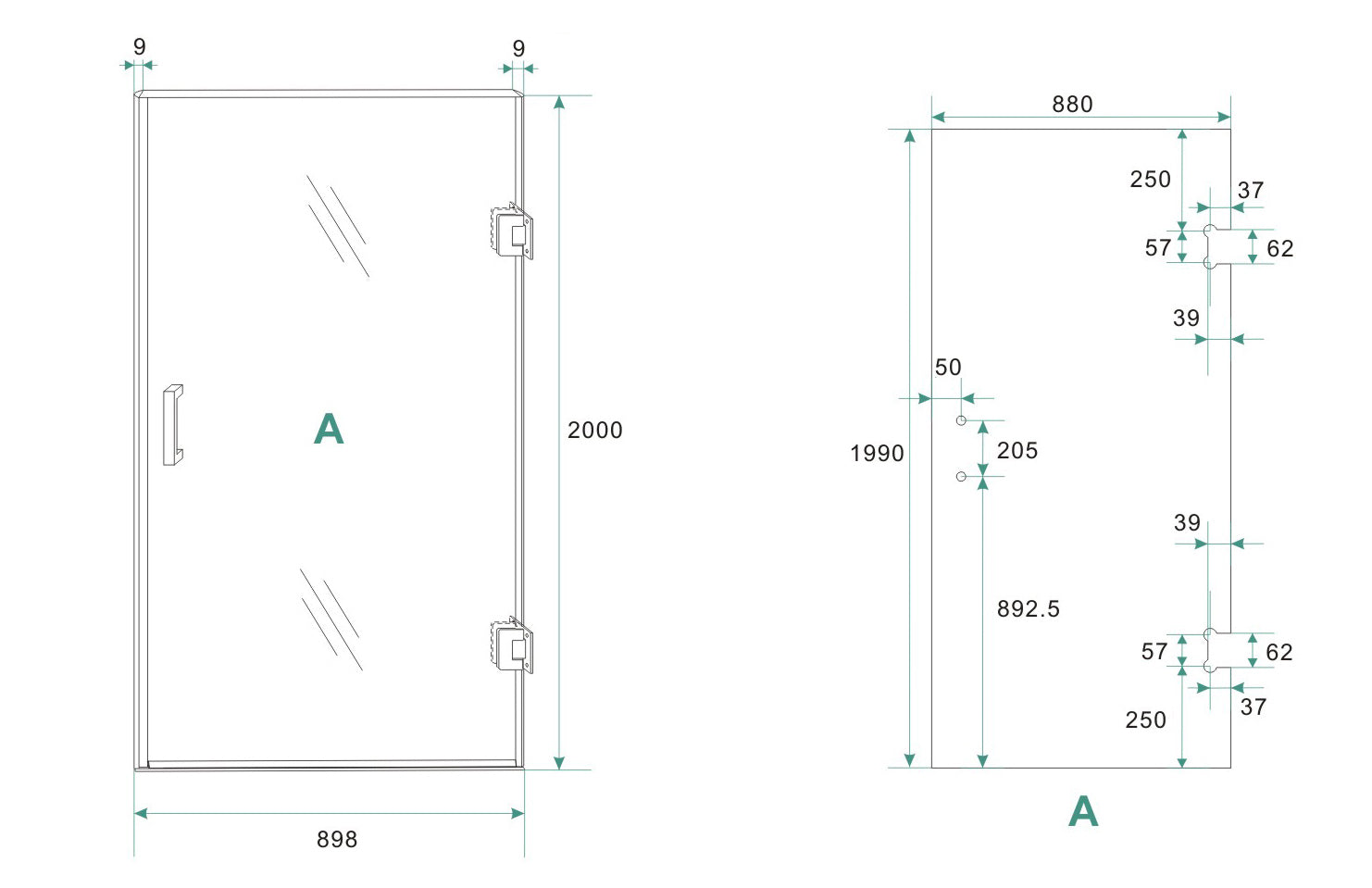 Less nisdeur rechts | 90x200x0.8cm | Nano spiegelrook- naar helder glas/gunmetal - WDtegels