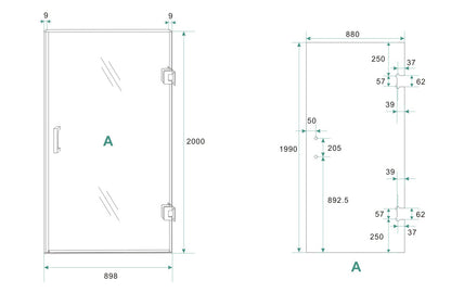 Less nisdeur rechts | 90x200x0.8cm | Nano spiegelrook- naar helder glas/gunmetal - WDtegels