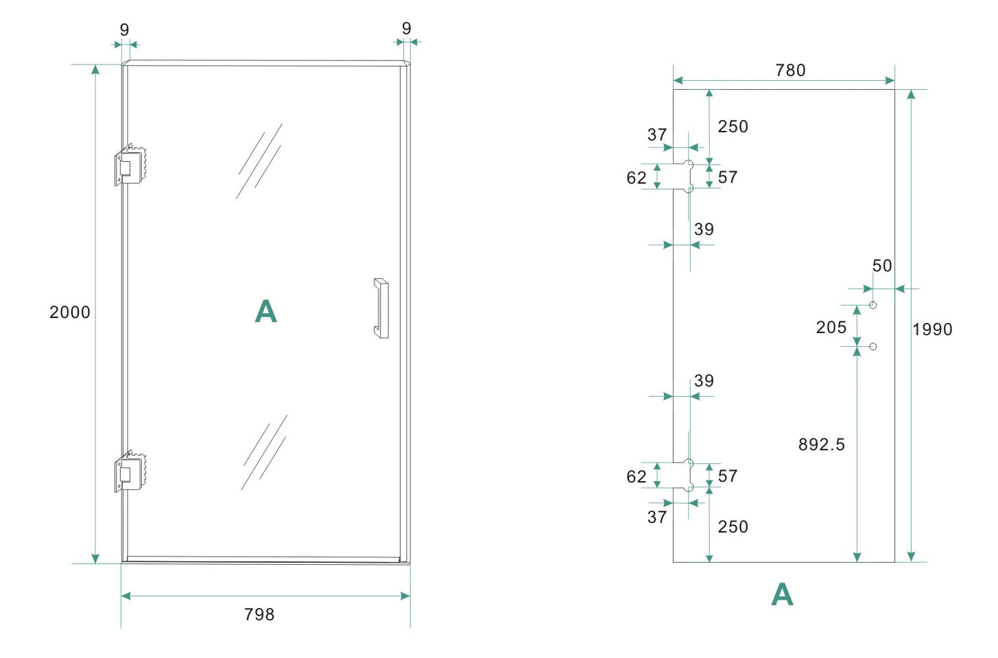 Less nisdeur links | 80x200x0.8cm | Nano spiegelrook- naar helder glas/mat zwart - WDtegels