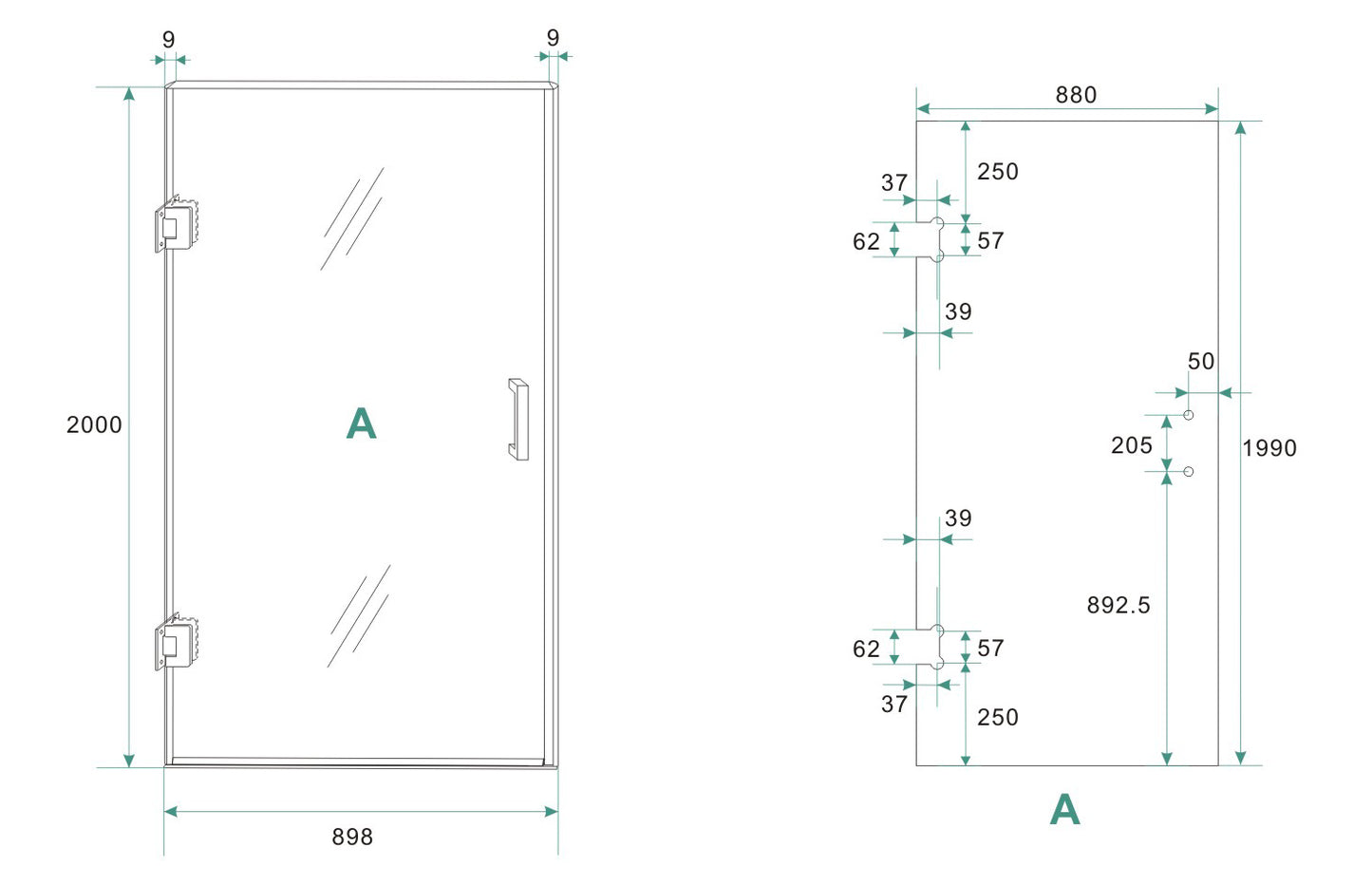 Less nisdeur links | 90x200x0.8cm | Nano spiegelrook- naar helder glas/mat zwart - WDtegels