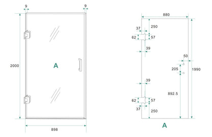 Less nisdeur links | 90x200x0.8cm | Nano spiegelrook- naar helder glas/mat zwart - WDtegels