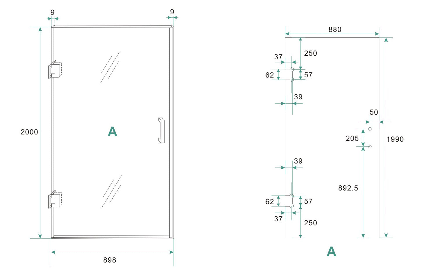 Less nisdeur links | 90x200x0.8cm | Nano spiegelrook- naar helder glas/gunmetal - WDtegels