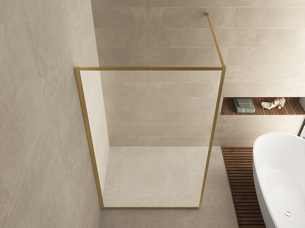 Square inloopdouche 1200 x 2000 x 8 mm nano helder glas/geborsteld messing - WDtegels
