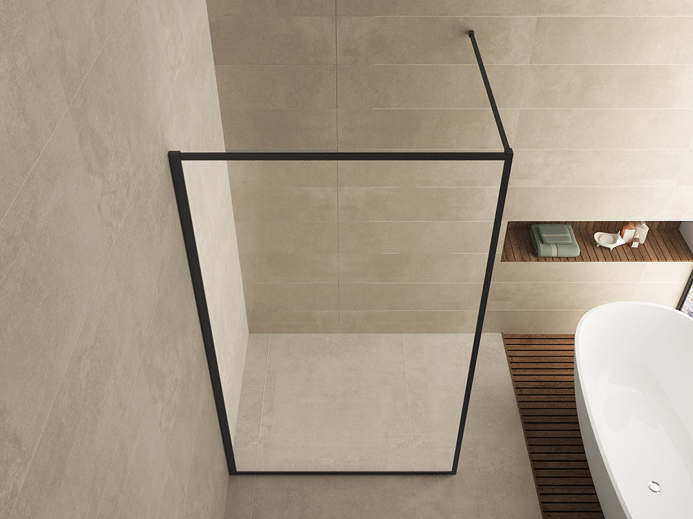Square inloopdouche 800 x 2000 x 8 mm nano helder glas/mat zwart - WDtegels