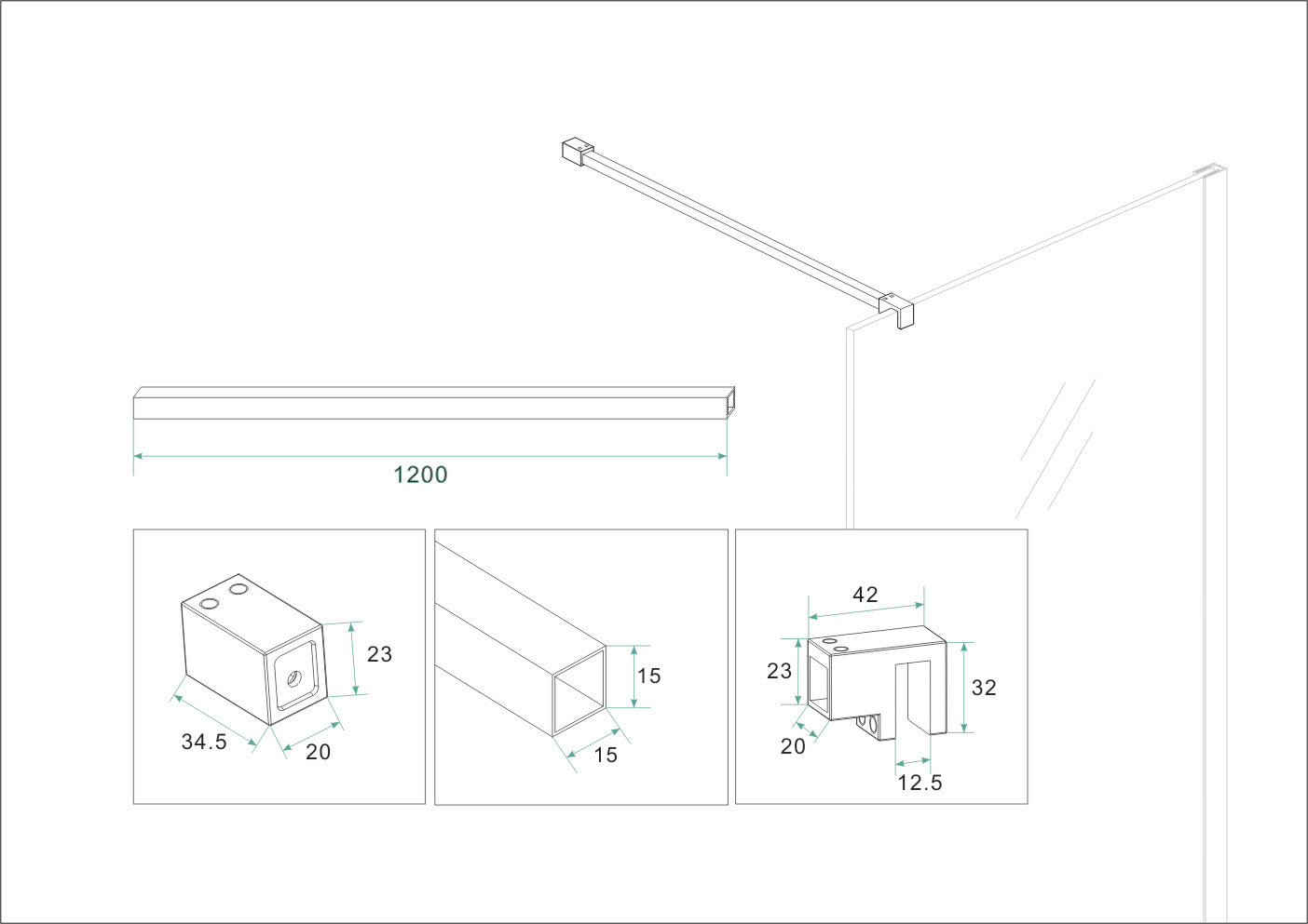Wiesbaden Slim profielset+stabilisatiestang 120cm koper - WDtegels