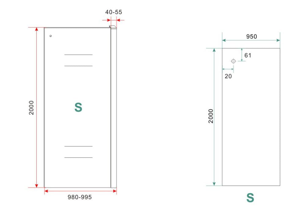 Maattekening Sita inloopdouche met handdoekhouder 100x200cm 8mm Nano helder glas Chroom