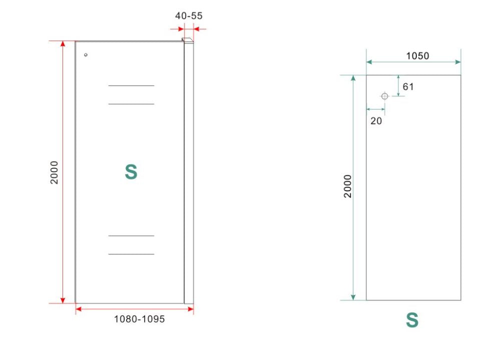 Maattekening Sita inloopdouche met handdoekhouder 110x200cm 8mm Nano helder glas Chroom