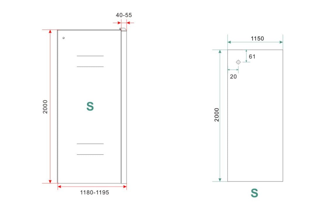 Maattekening Sita inloopdouche met handdoekhouder 120x200cm 8mm Nano helder glas Chroom