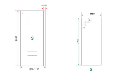 Maattekening Sita inloopdouche met handdoekhouder 120x200cm 8mm Nano helder glas Chroom