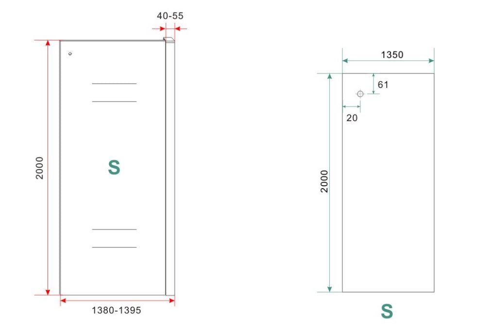Maattekening Sita inloopdouche met handdoekhouder 140x200cm 8mm Nano helder glas Chroom