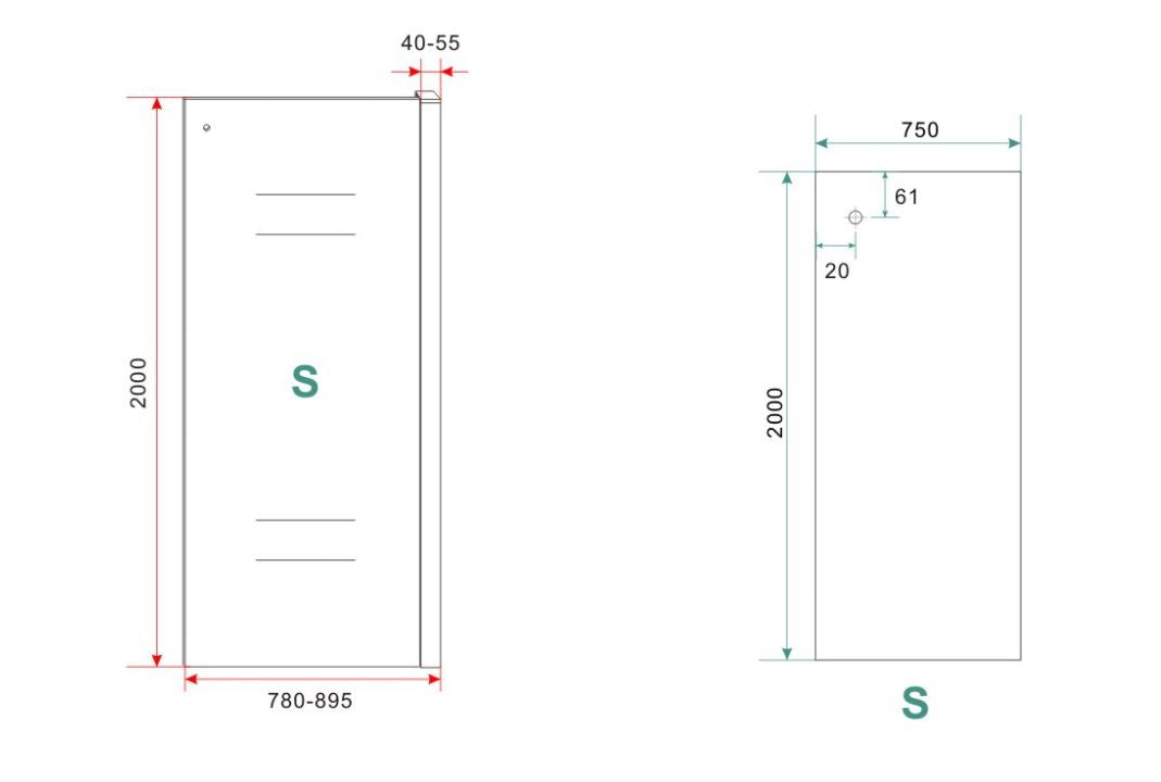 Maattekening Sita inloopdouche met handdoekhouder 80x200cm 8mm Nano helder glas Chroom