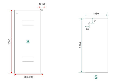 Maattekening Sita inloopdouche met handdoekhouder 90x200cm 8mm Nano helder glas Chroom