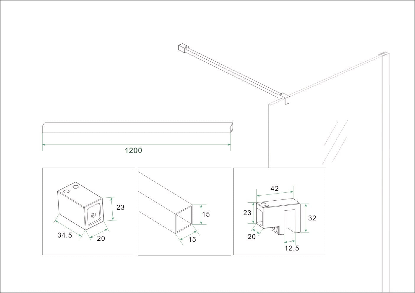 Slim set stabilisatiestangen 120 cm voor vrijstaande inloopdouches geborsteld brons koper - WDtegels