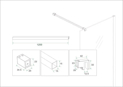 Slim set stabilisatiestangen 120 cm voor vrijstaande inloopdouches geborsteld brons koper - WDtegels