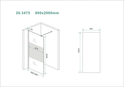 Wiesbaden Slim glasplaat gedeeltelijk matglas 90x200 cm - 8mm NANO glas