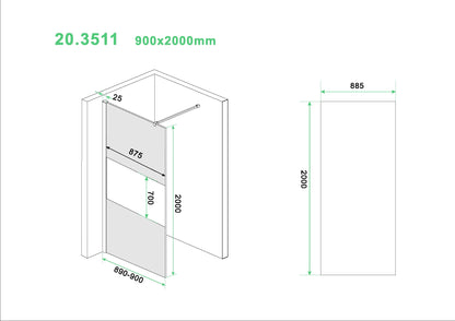 Slim inloopdouche gedeeltelijk rook matglas zonder profiel 90 cm 8 mm Nano 8719956084690