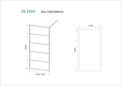 Wiesbaden Horizon inloopdouche mat zwart raster 120x200 cm - 8mm NANO glas