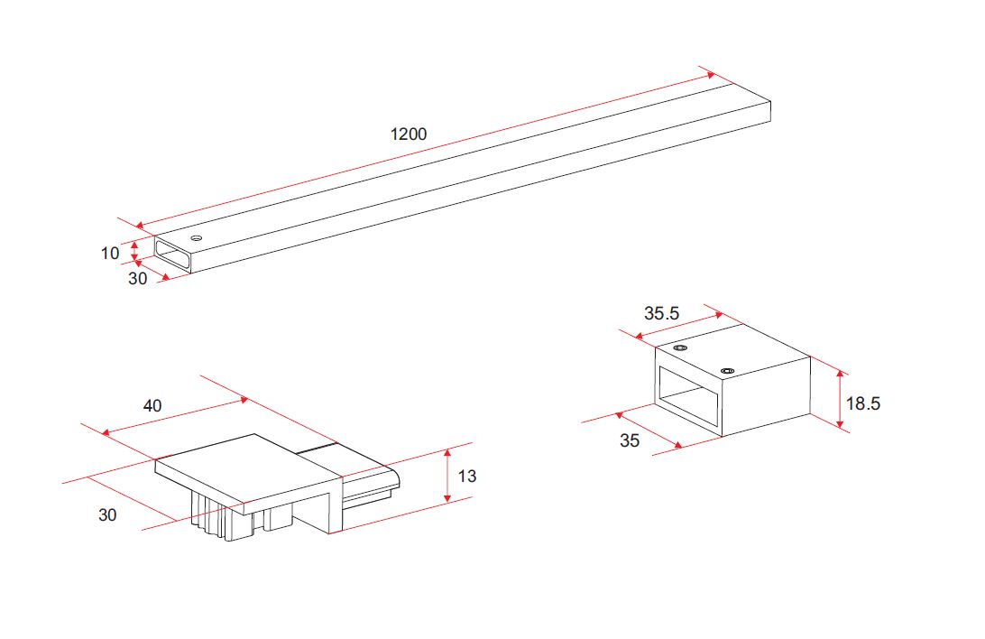 Horizon stabilisatiestang 120cm voor inloopdouche mat zwart
