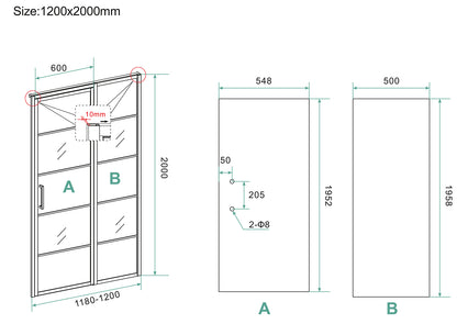Horizon nisdeur met vast deel en raster | 120x200x0.8cm | Nano helder glas/mat zwart - WDtegels