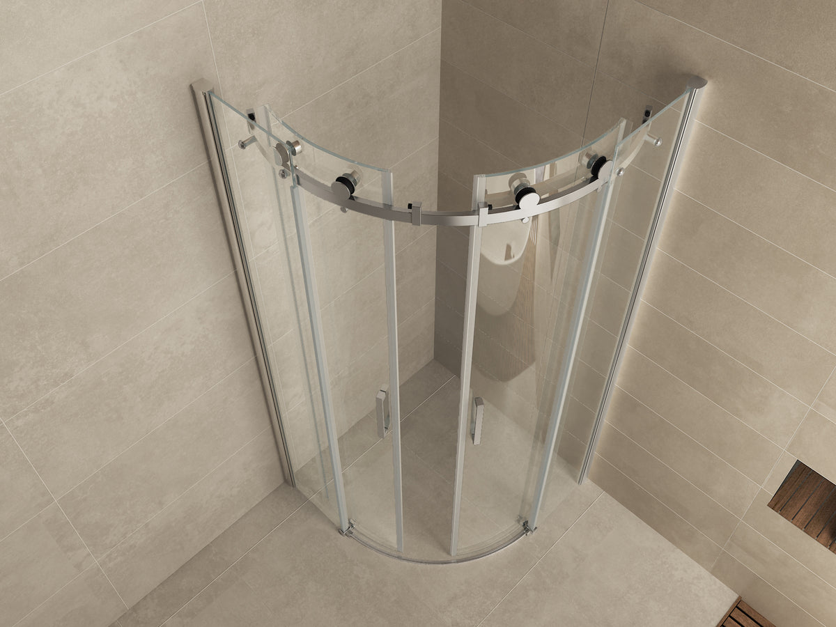 Entra douchecabine kwartrond met 2 schuifdeuren 90x90x200cm 8mm Nano helder glas Chroom - productfoto