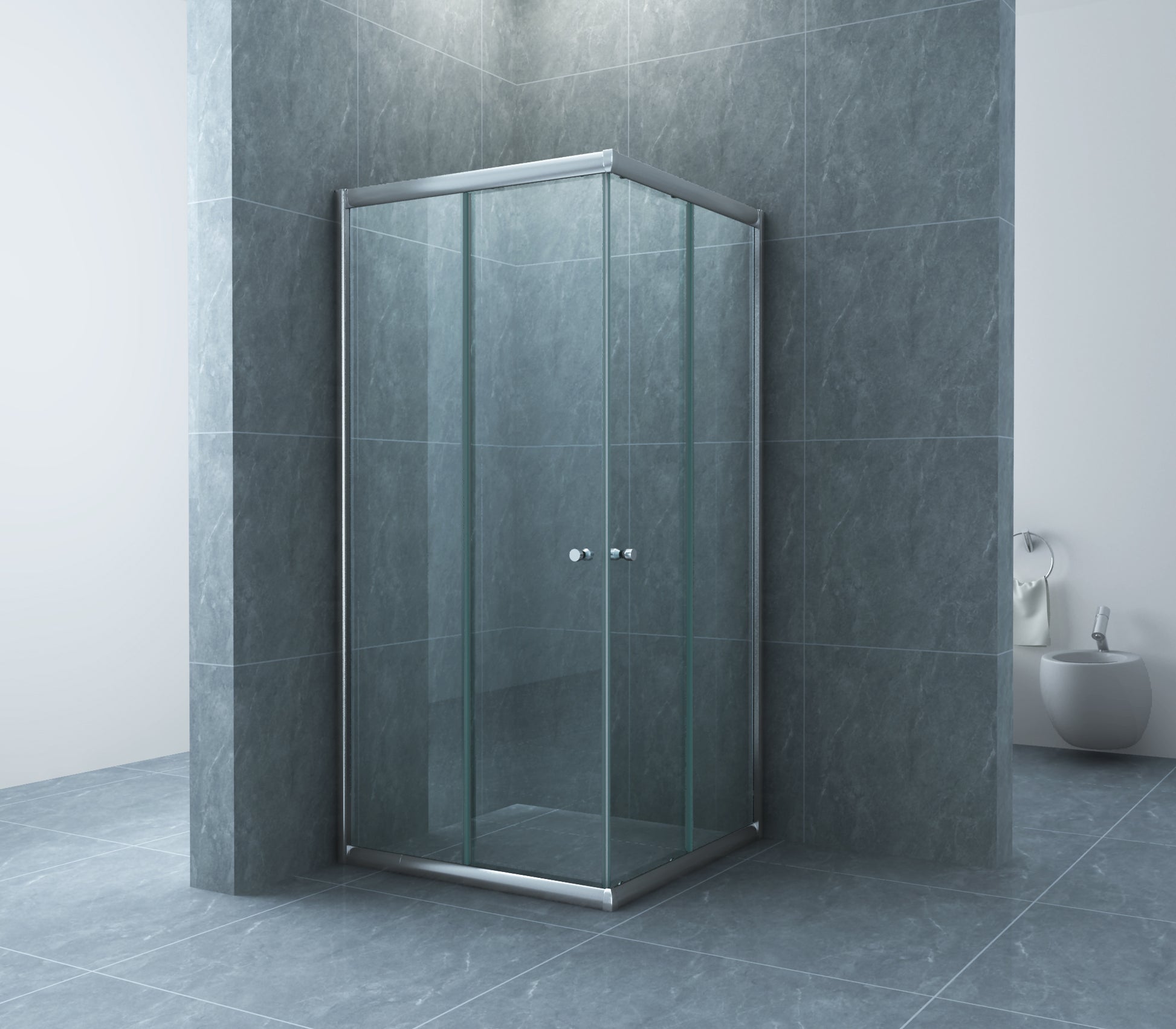 Eco hoekinstap cabine met 2 schuifdeuren 800 x 800 x 1900 x 5 mm nano helder glas/chroom - WDtegels