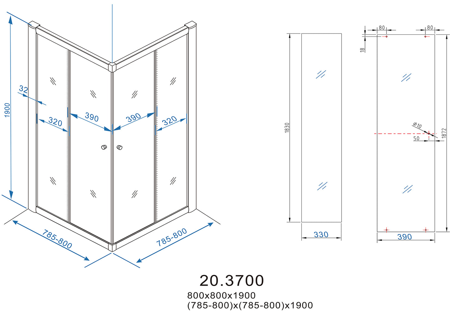 Eco hoekinstap douchecabine | 2 schuifdeuren | 80x80x190cm | 5 mm nano helder glas/chroom - WDtegels