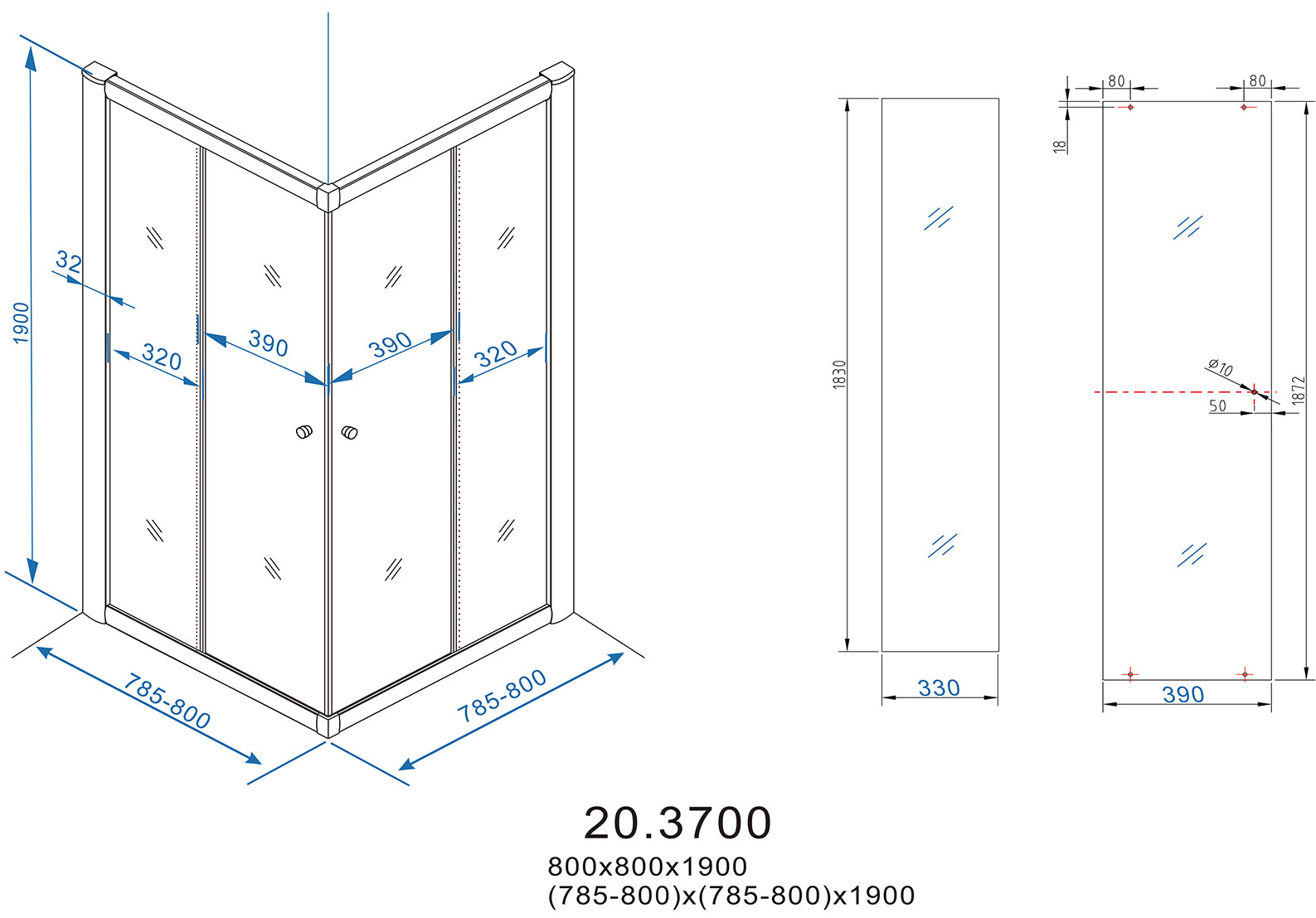 Eco hoekinstap douchecabine | 2 schuifdeuren | 80x80x190cm | 5 mm nano helder glas/chroom - WDtegels