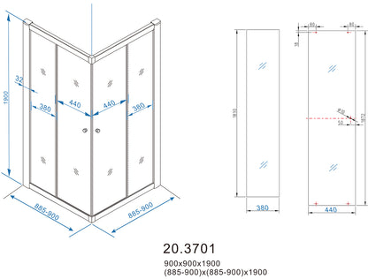 Eco hoekinstap douchecabine | 2 schuifdeuren | 90x90x190cm | 5 mm nano helder glas/chroom - WDtegels