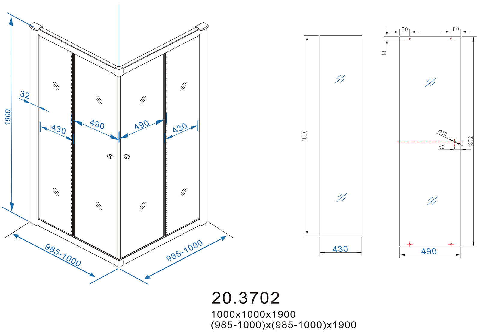 Eco hoekinstap douchecabine | 2 schuifdeuren | 100x100x190cm | Nano helder glas/chroom - WDtegels
