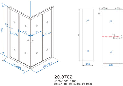 Eco hoekinstap douchecabine | 2 schuifdeuren | 100x100x190cm | Nano helder glas/chroom - WDtegels