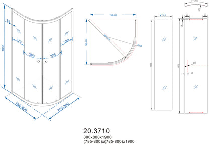 Eco kwartronde douchecabine | 2 schuifdeuren | 80x80x190cm | 5 mm nano helder glas/chroom - WDtegels