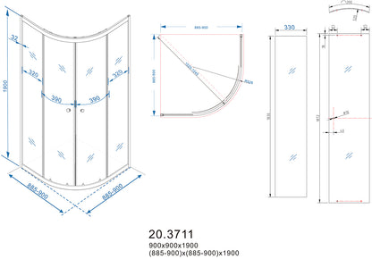 Eco kwartronde douchecabine | 2 schuifdeuren | 90x90x190cm | 5 mm nano helder glas/chroom - WDtegels