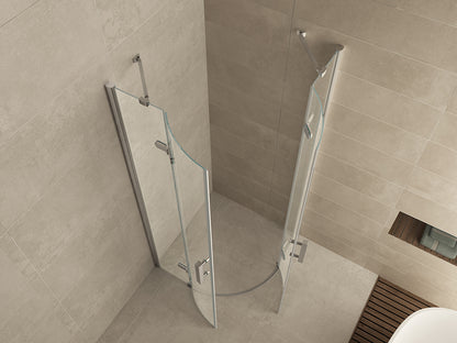 Double douchecabine kwartrond met 2 draaideuren 90x90x200cm 8mm Nano helder glas Chroom - productfoto