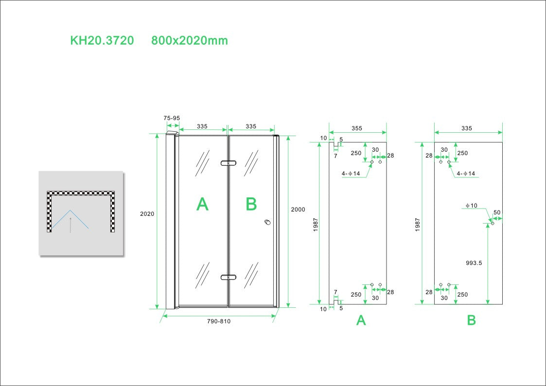 Wiesbaden vouwbare nisdeur 80x202 cm links 8 mm NANO glas - WDtegels