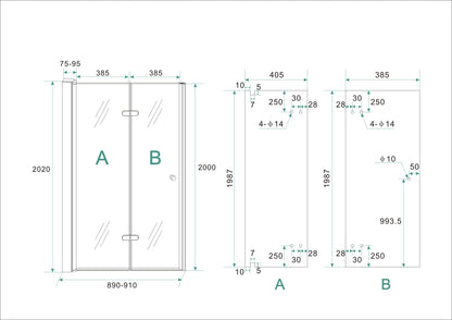 Wiesbaden vouwbare nisdeur 90x202cm links 8mm NANO glas - WDtegels