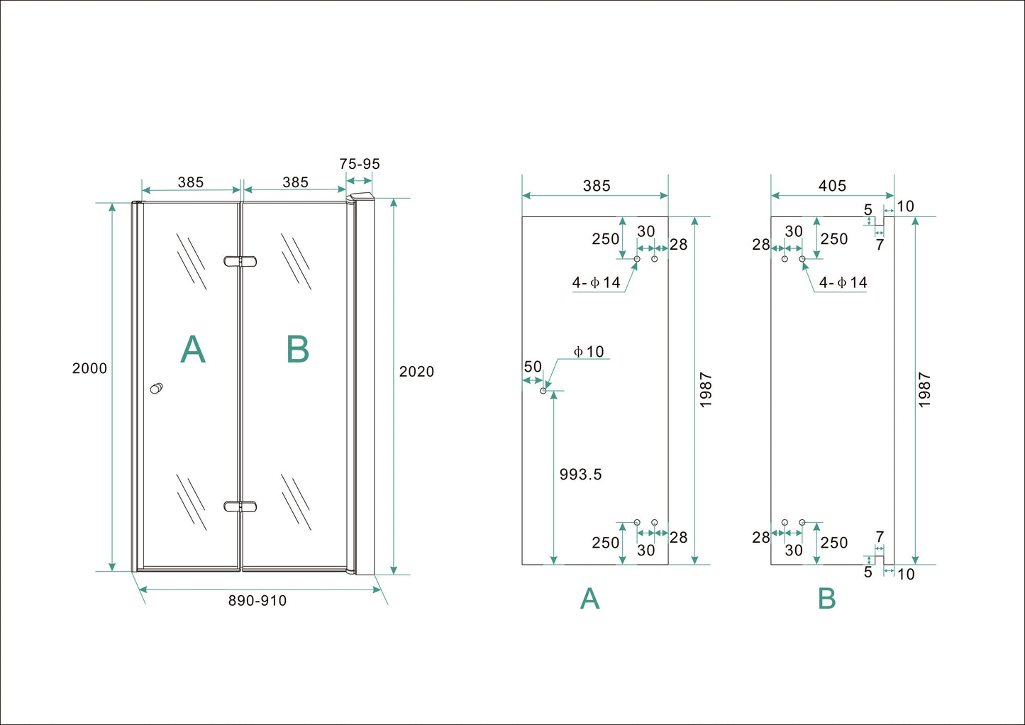 Wiesbaden vouwbare nisdeur 90x202 cm - WDtegels