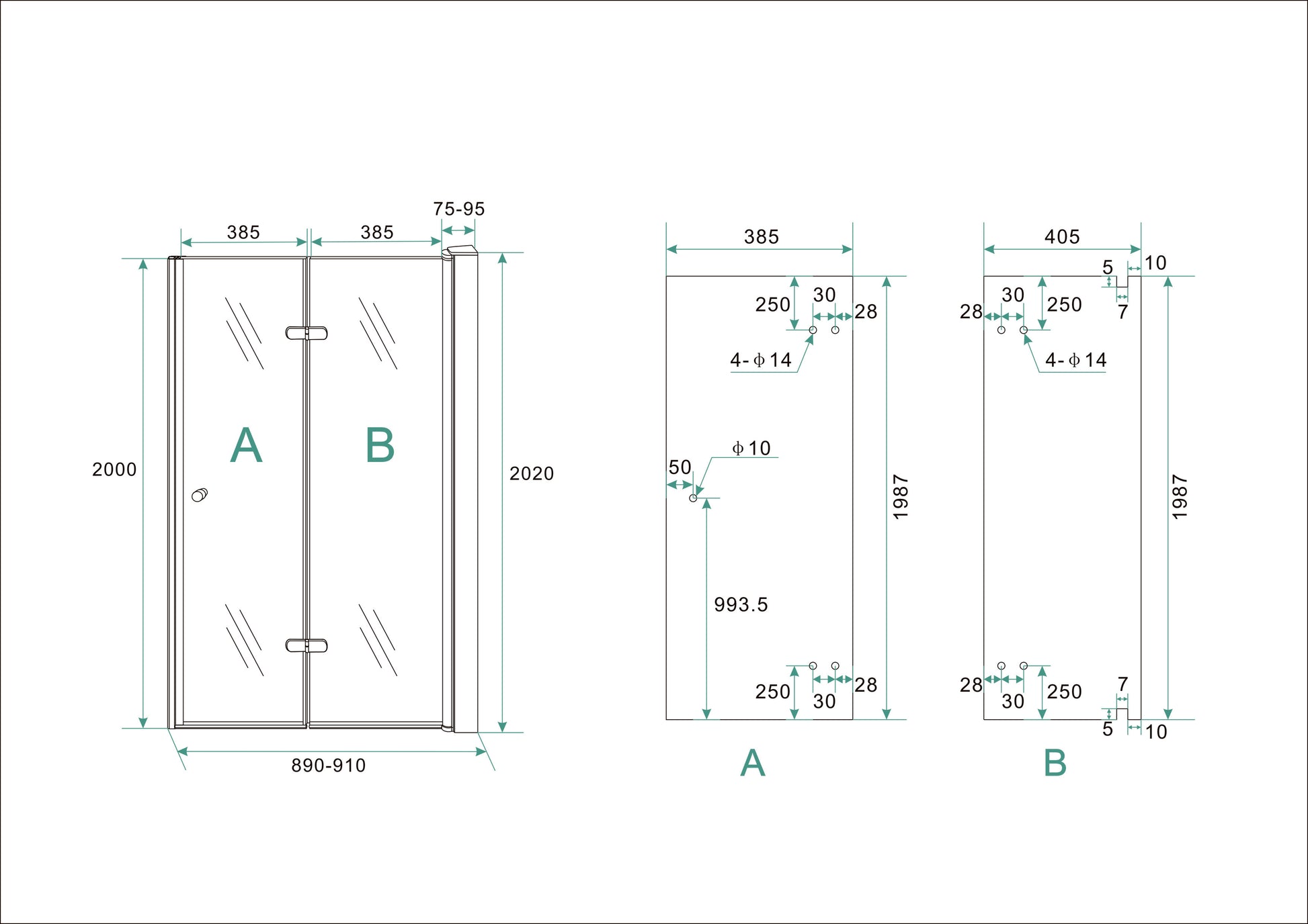 Wiesbaden vouwbare nisdeur 90x202 cm - WDtegels