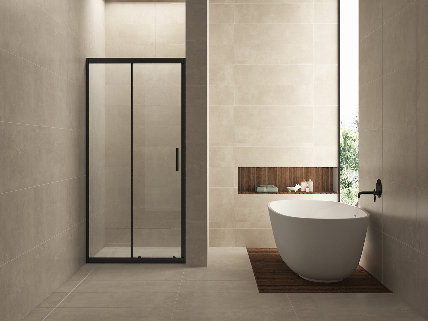 Skyline nis schuifdeur 1000 x 2000 x 8 mm nano helder glas/mat zwart - WDtegels
