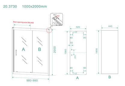 Skyline niche sliding door 1000 x 2000 x 8 mm nano clear glass/matte black