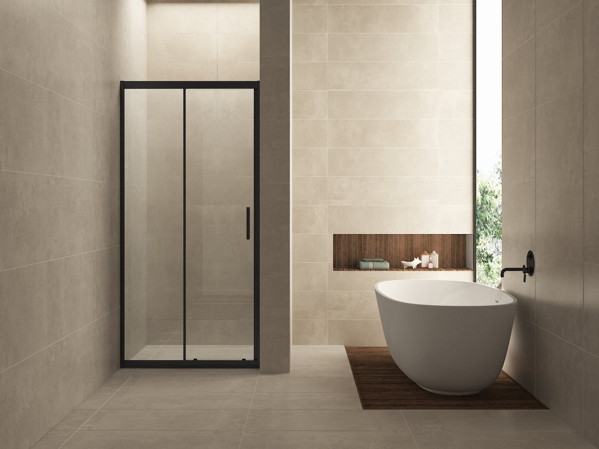 Skyline nis schuifdeur 1100 x 2000 x 8 mm nano helder glas/mat zwart - WDtegels