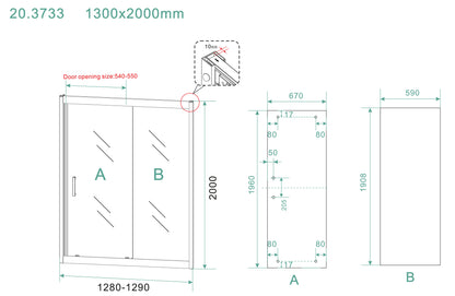 Skyline niche sliding door 1300 x 2000 x 8 mm nano clear glass/matte black