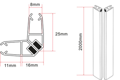 Maattekening Skyline magneetstrip Voor cabine 8mm Zwart
