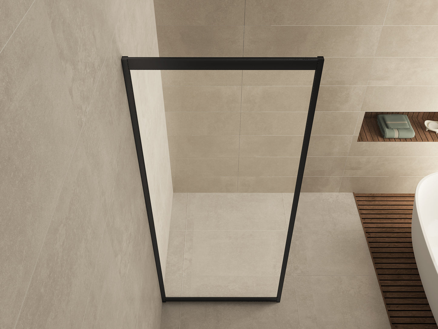 Skyline zijwand voor nis schuifdeur 800 x 2000 x 8 mm nano helder glas/mat zwart - WDtegels
