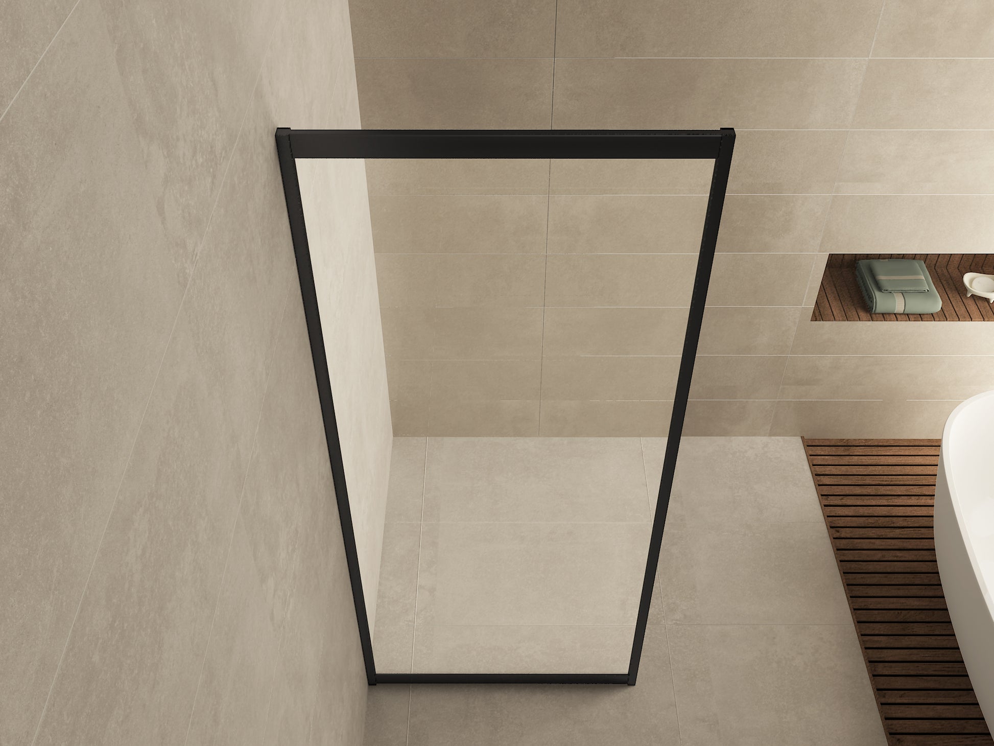 Skyline zijwand voor nis schuifdeur 800 x 2000 x 8 mm nano helder glas/mat zwart - WDtegels